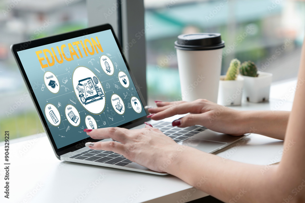 Poster e-learning website with sofware for student to study online on the internet network snugly