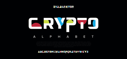 Crypto modern alphabet, rounded bauhaus typeface, minimalistic sans serif font for business logo, clean headline, sleek typography. Vector typographic design