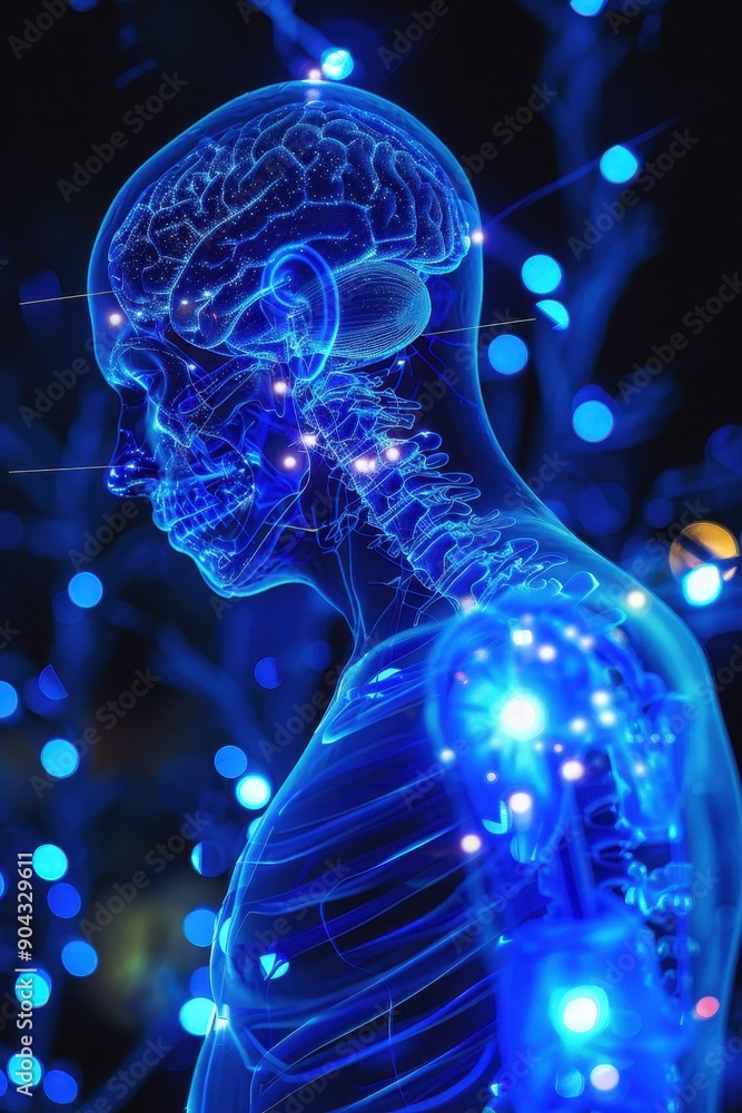 Poster a man's head is shown in a blue and orange light. the man is looking down and he is in a state of de
