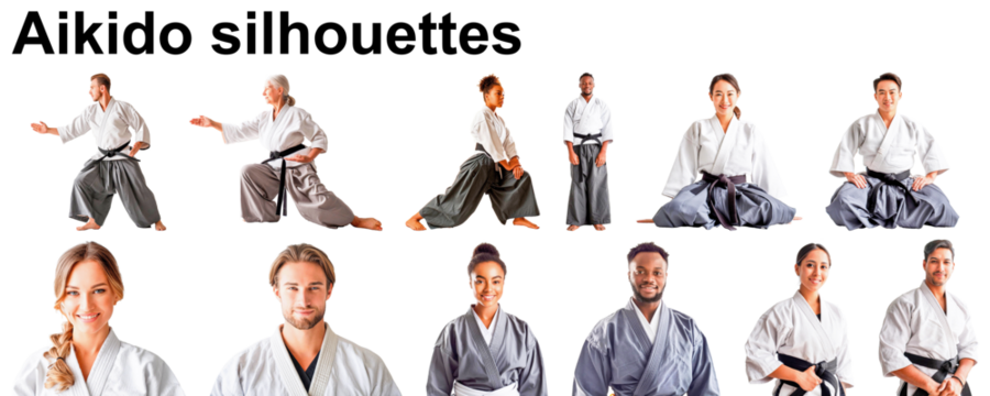 aikido silhouette martial art collection set group