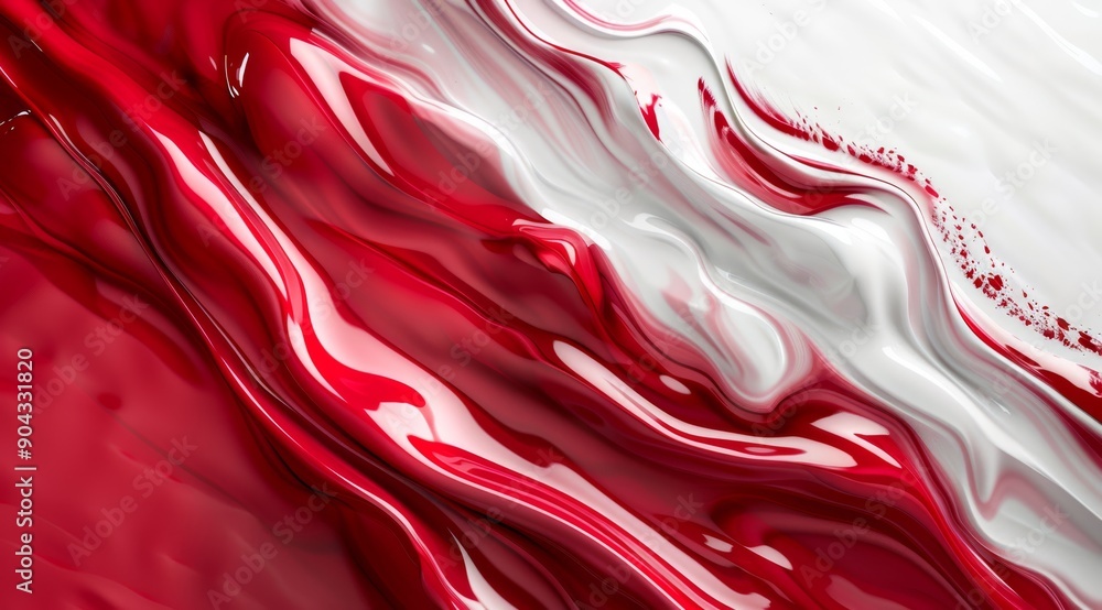Poster a mesmerizing dynamic flow of red and white abstract paint creating a captivating visual experience