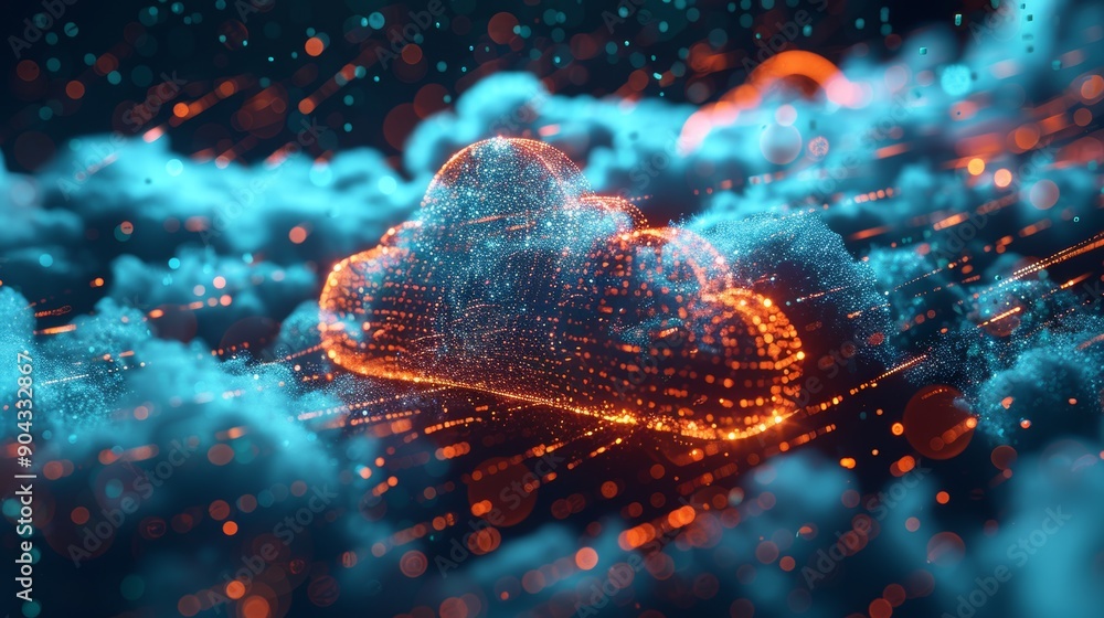 Poster a sleek 3d illustration of a cloud made of digital data streams, representing cloud computing techno