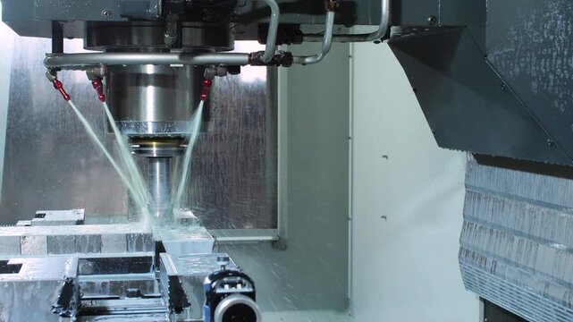 Creation of a part on a cnc machine, a modern cnc machine. Metal part in cnc machine