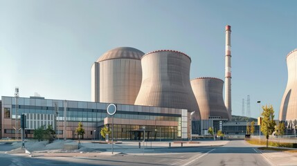 Experience the futuristic design of a modern nuclear power plant featuring an advanced reactor in this panoramic view