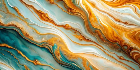 Fototapeta premium Abstract Swirls of Teal, Gold, and White Acrylic Pour, Abstract Art, Fluid Art, Acrylic Painting, Resin Art