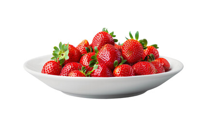 Clear bowl brimming with juicy, red strawberries set against a plain background