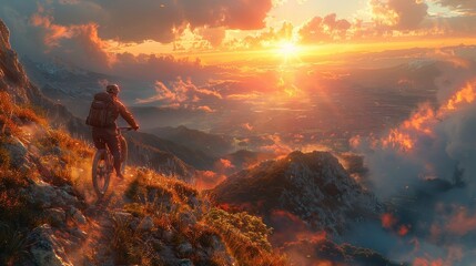 Mountain Biker Riding at Sunset