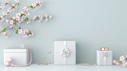 A collection of jewelry is displayed in white boxes