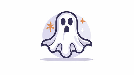 A smiling cartoon ghost on a white background, Halloween themed.