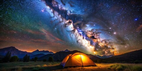 Camping Under the Milky Way, night sky, tent, mountains, starry sky, camping, nature