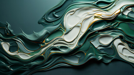 Obraz premium astarte.ai: Elegant Green and Gold Abstract Liquid Art