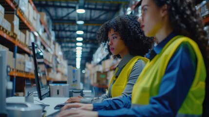 The warehouse workers at computers