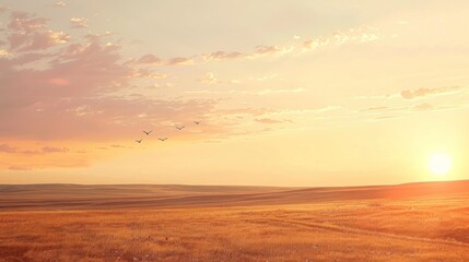 Obraz premium Golden Sunset over Rolling Fields.