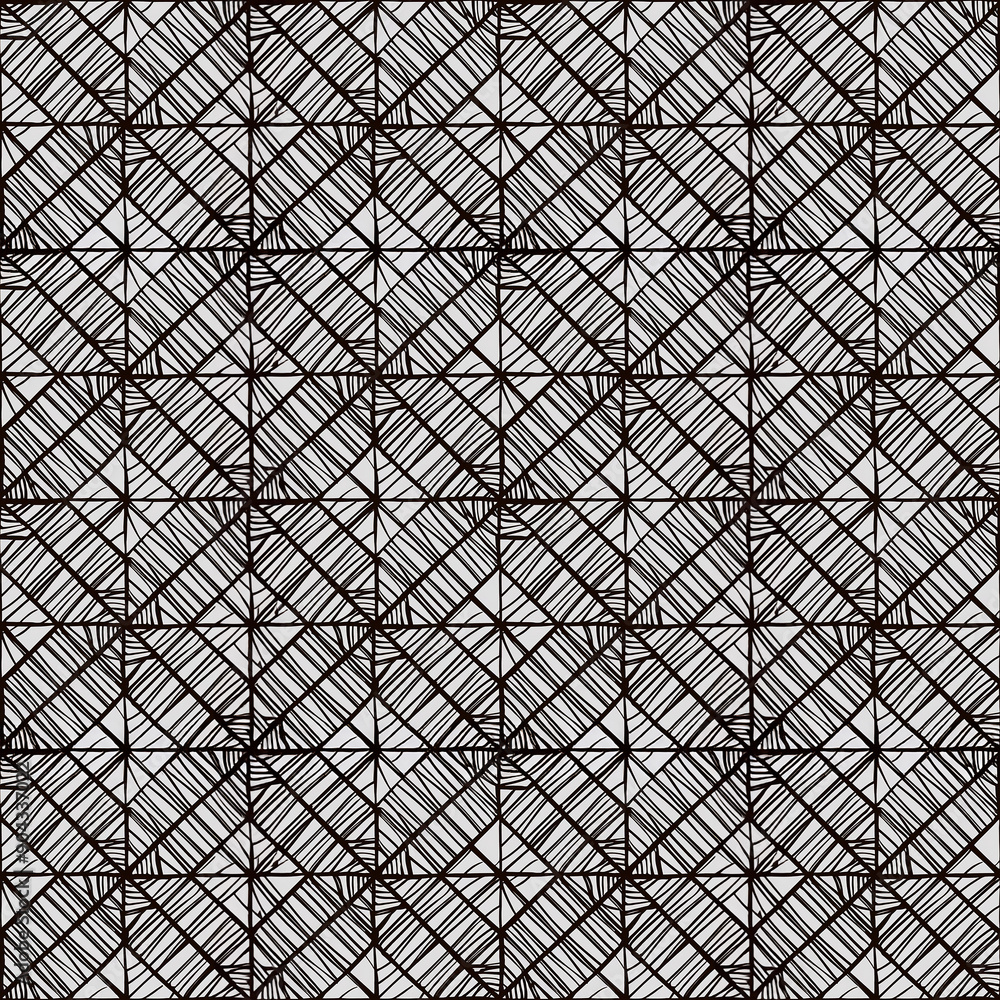 Poster intricate black and white geometric pattern with crosshatch texture on soft background