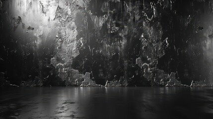 A black and white photo of a wall with cracks and holes. The wall appears to be old and worn, with a sense of decay and abandonment. The photo evokes a feeling of emptiness and loneliness