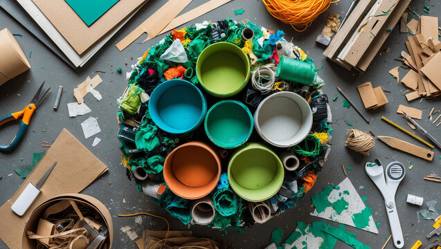 Craft work with waste material. Handmade concept. Zaro waste art