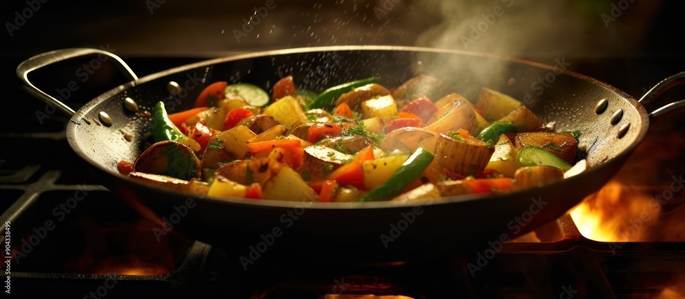 Wall mural Vegetable Stir-Fry Cooking on a Stovetop