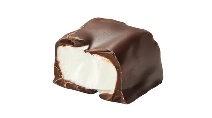 Yummy marshmallow candy coated in chocolate, with a clear background to highlight its creamy center