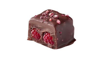 Yummy chocolate truffle filled with raspberry and topped with raspberry bits