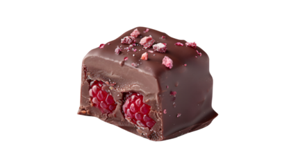 Yummy chocolate truffle filled with raspberry and topped with raspberry bits