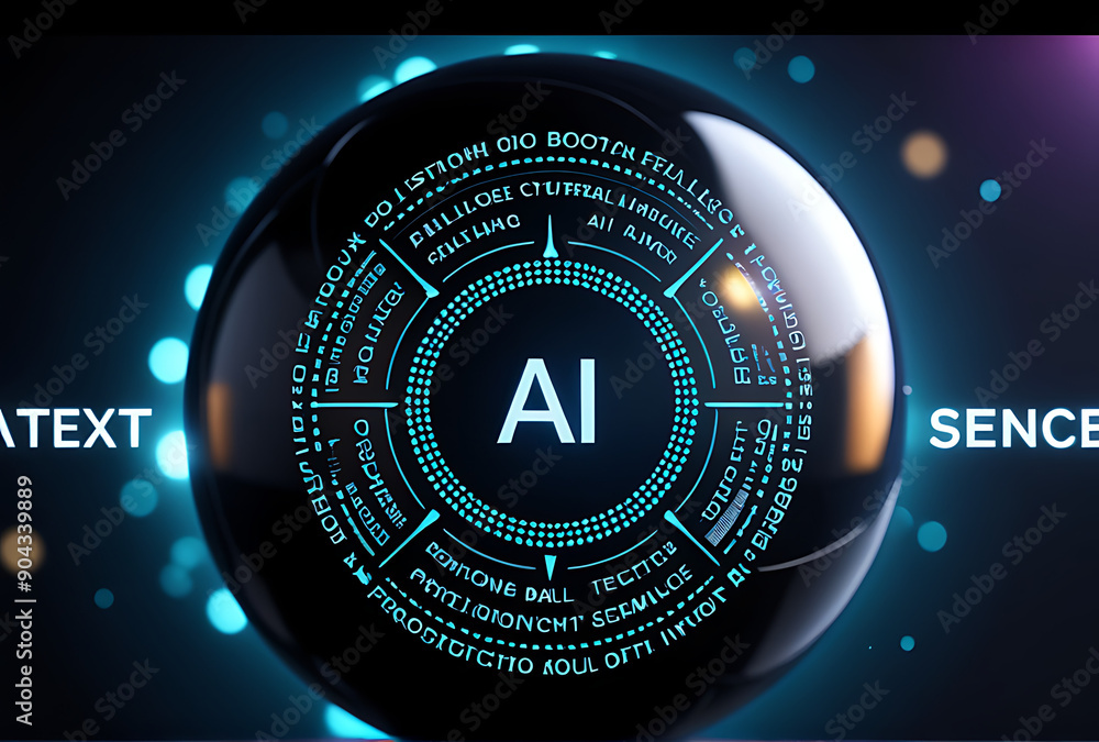 Aufkleber round ball ai text exemplifies artificial intelligence banner technology driven data science innovat