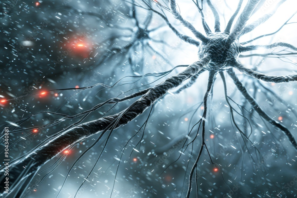 Poster neural tree in winter scene depicting synaptic growth during adversity suitable for mental health an