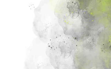 Watercolor painted background with blots and splatters. Brush stroked painting. 2D Illustration.