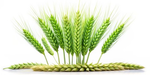 Green Wheat Ears Isolated on White Background, wheat , ears , grain , harvest