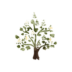 Obraz premium Hand drawn tree watercolor illustration on white background