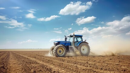 Obraz premium The blue tractor in field