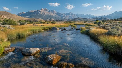 Fototapeta premium Mountain River Landscape with a Clear Stream.