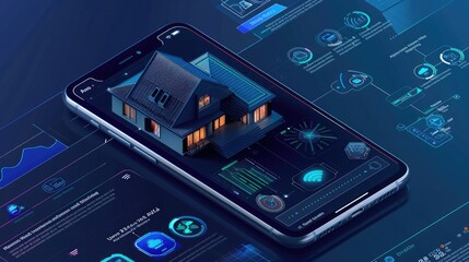 A smart home security interface on a smartphone, providing real-time alerts and AI-based analysis of security threats.
