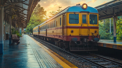 Obraz premium Thai train is running across the river.