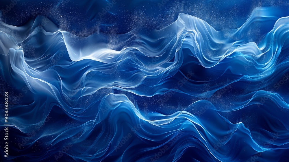 Poster blue abstract waves background with flowing shapes in a tranquil ocean-like setting