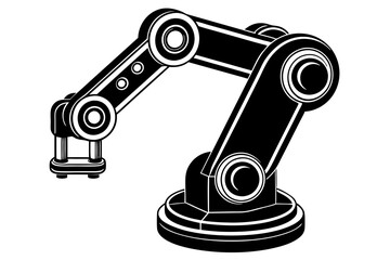  Industrial Robot Arm silhouette black linocut vector illustration 