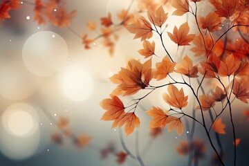 Abstract autumn view with dry leaves on a light blue background