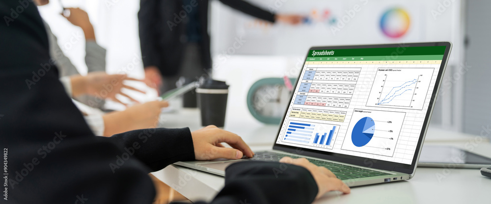 Poster spreadsheet document information financial startup concept. data and graphs in spreadsheet documents