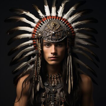 man in full feather headdress