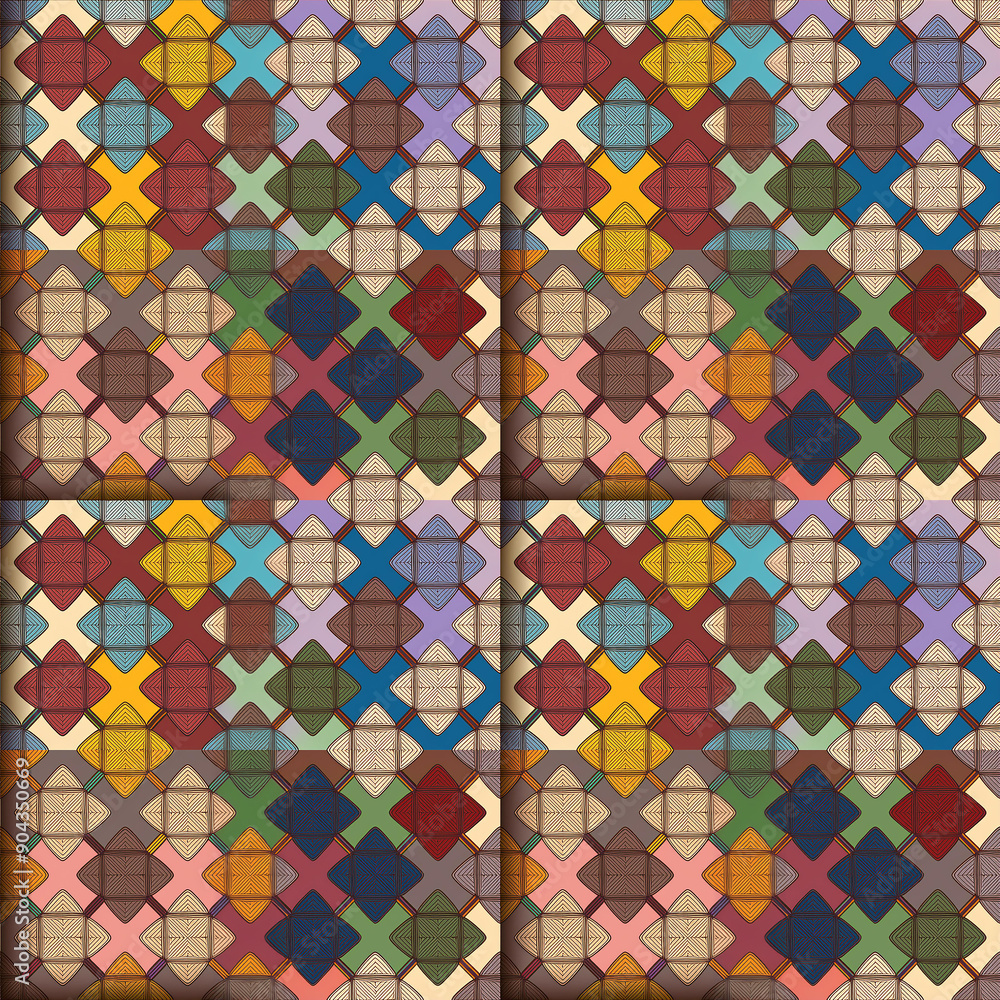 Poster colorful geometric pattern designed with intricate shapes and harmonious tones