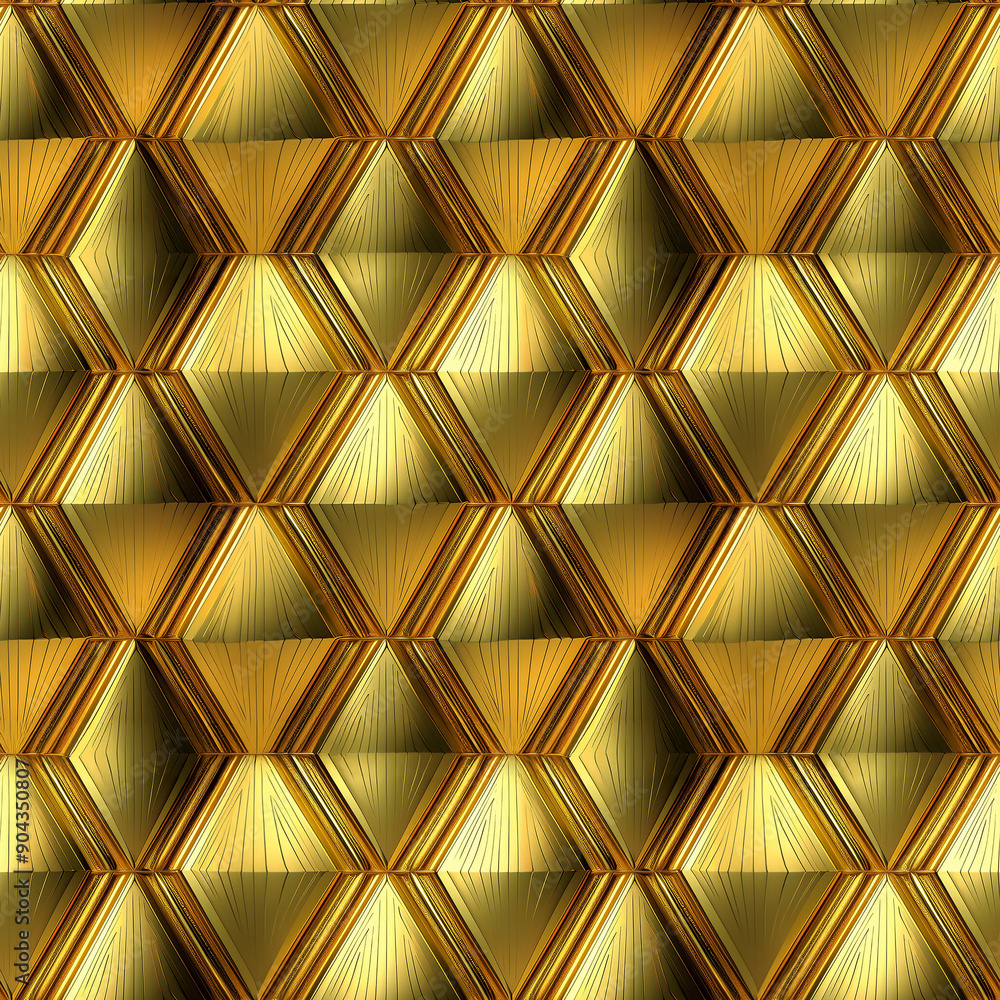 Poster intricate golden geometric pattern with triangles and lines in repetitive design
