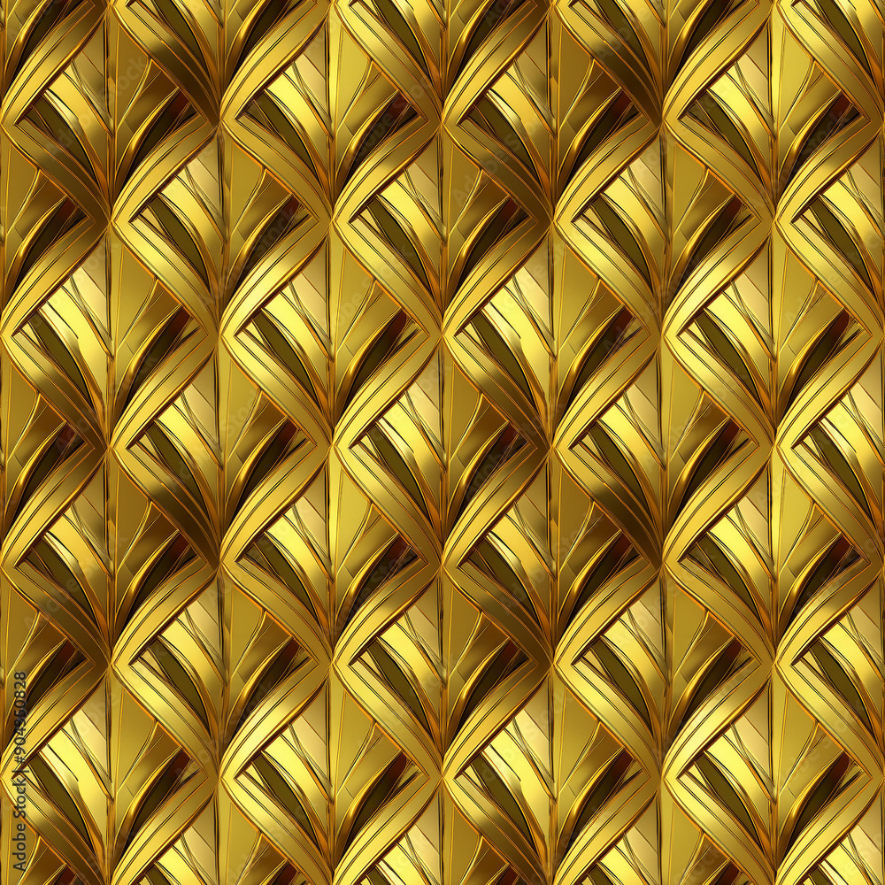 Poster Intricate golden pattern with wavy lines in a repetitive design