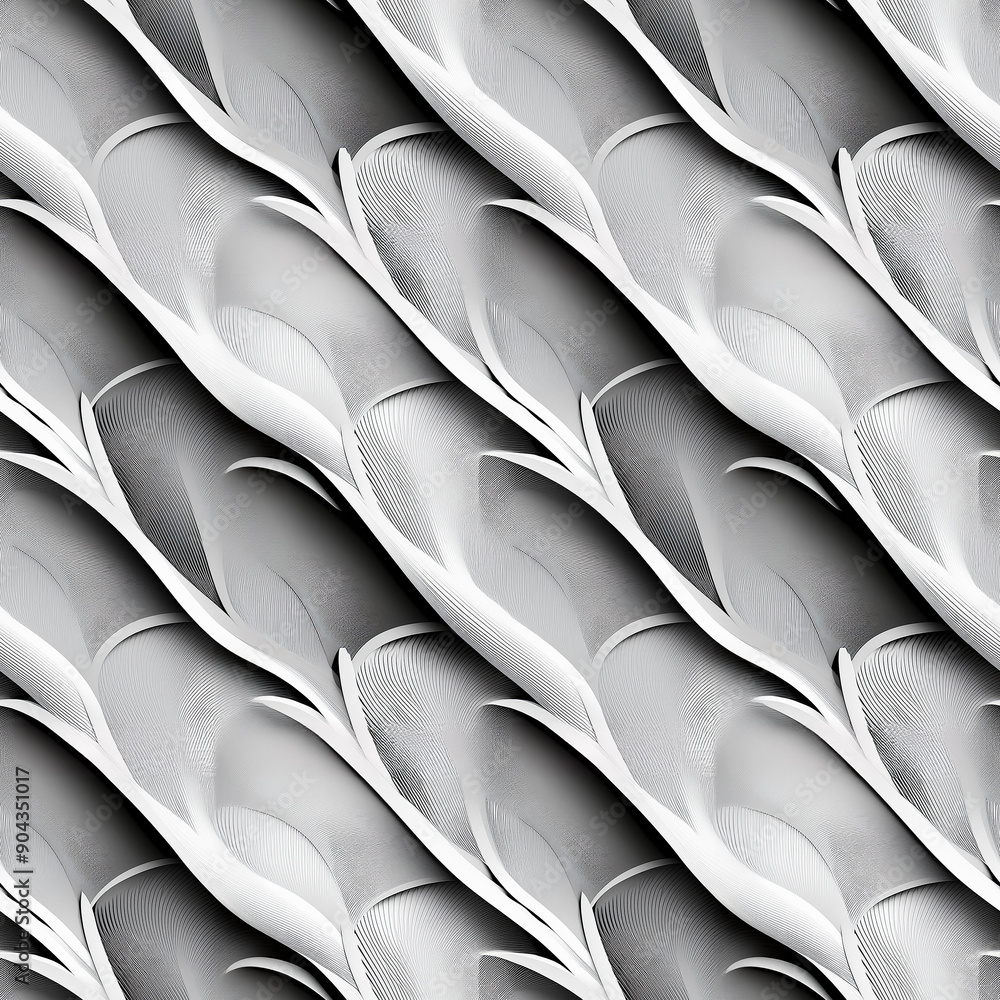 Poster intricate abstract pattern of curved lines and waves in monochrome color scheme