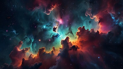 abstract space nebula with colorful light effects and cloud formations, providing a mesmerizing and otherworldly atmosphere background