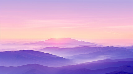 Abstract sunrise over the hills with fog, purple to lavender gradient background