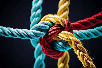 multicolored rope varying strength tied knot illustrates concepts partnership teamwork unity