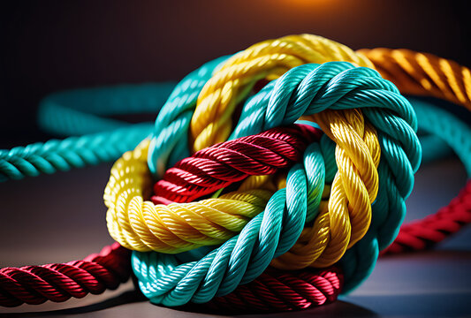 multicolored rope varying strength tied knot illustrates concepts partnership teamwork unity
