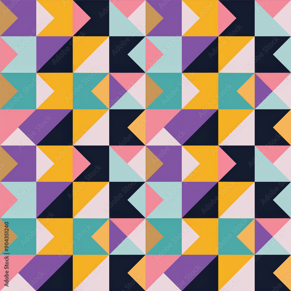 Poster colorful geometric pattern with triangles and squares on dark background