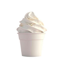 Vanilla ice cream or frozen yogurt in a plain paper cup on a transparent background