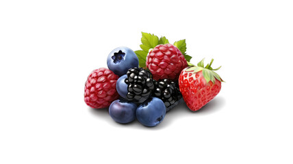 Ripe berry assortment strawberries, blackberries, raspberries, blueberries, isolated on transparent background