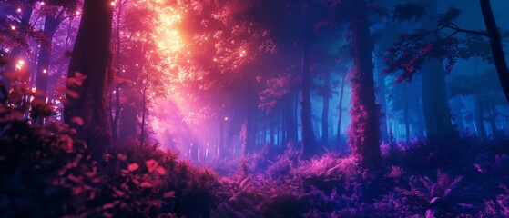 Obraz premium Mystical Digital Forest with Neon Highlights
